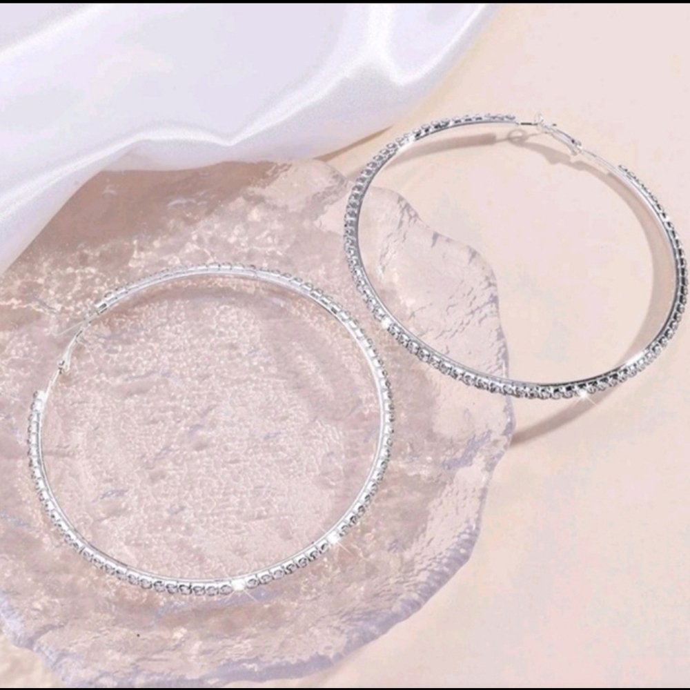 Elegant Silver Hoop Rhinestone CZ Earring Set of Three Bundle